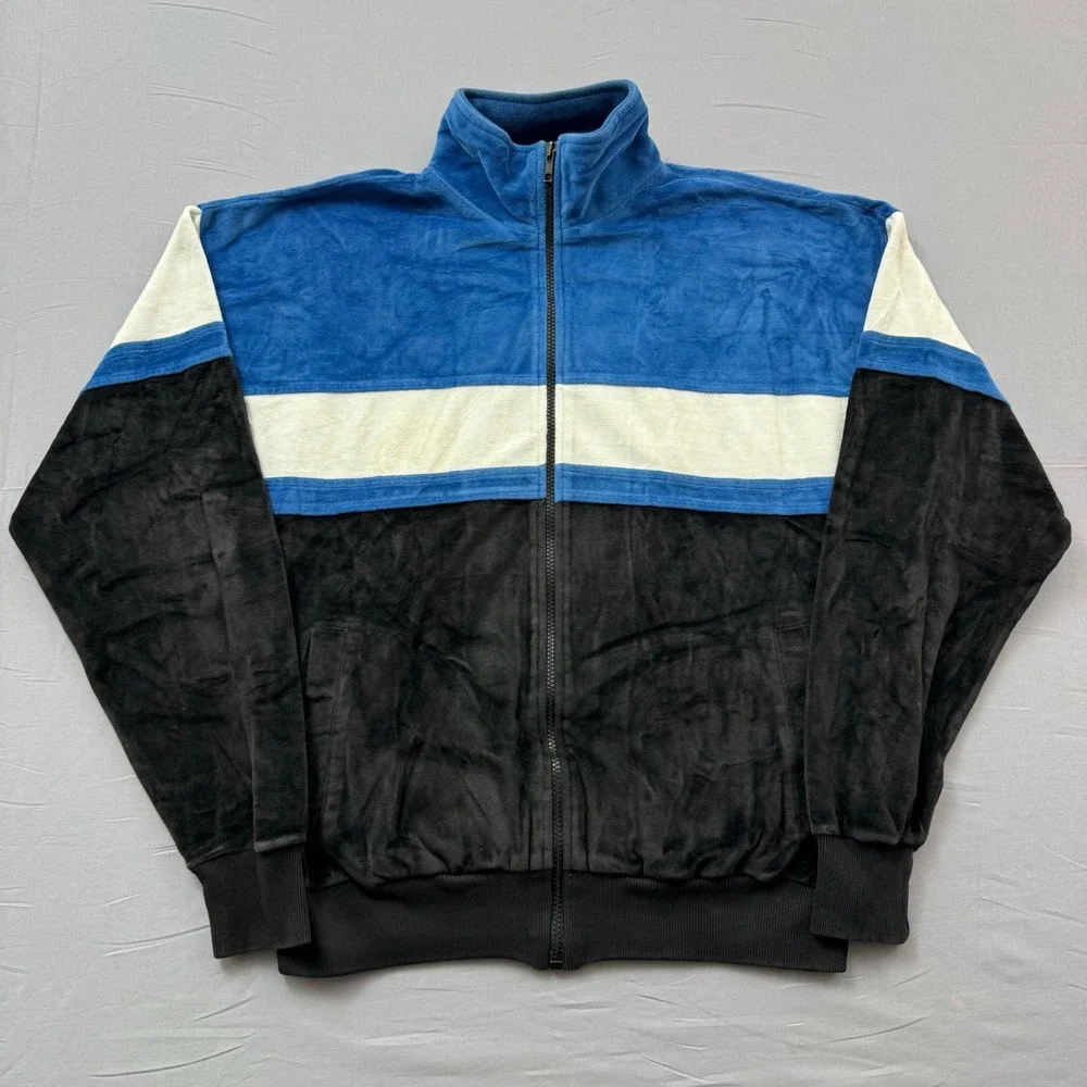 Christian Dior Monsieur Vintage Velour Track Jacket Blue Black Colorblock Large